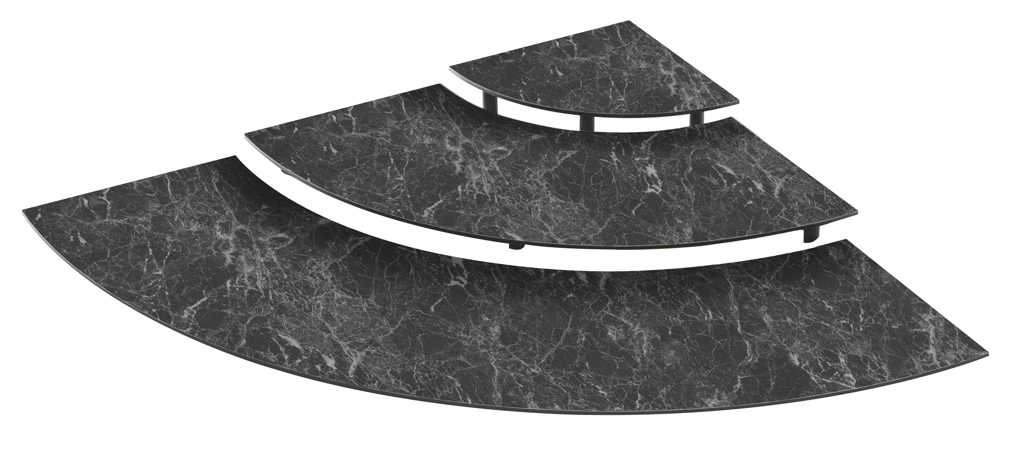 Bogen-Stufen-Set "1/4 Kreis T84", Abm.: 840x840 mm, 3-stufig, mit Schraubfüsschen 15-40-60 mm Höhe