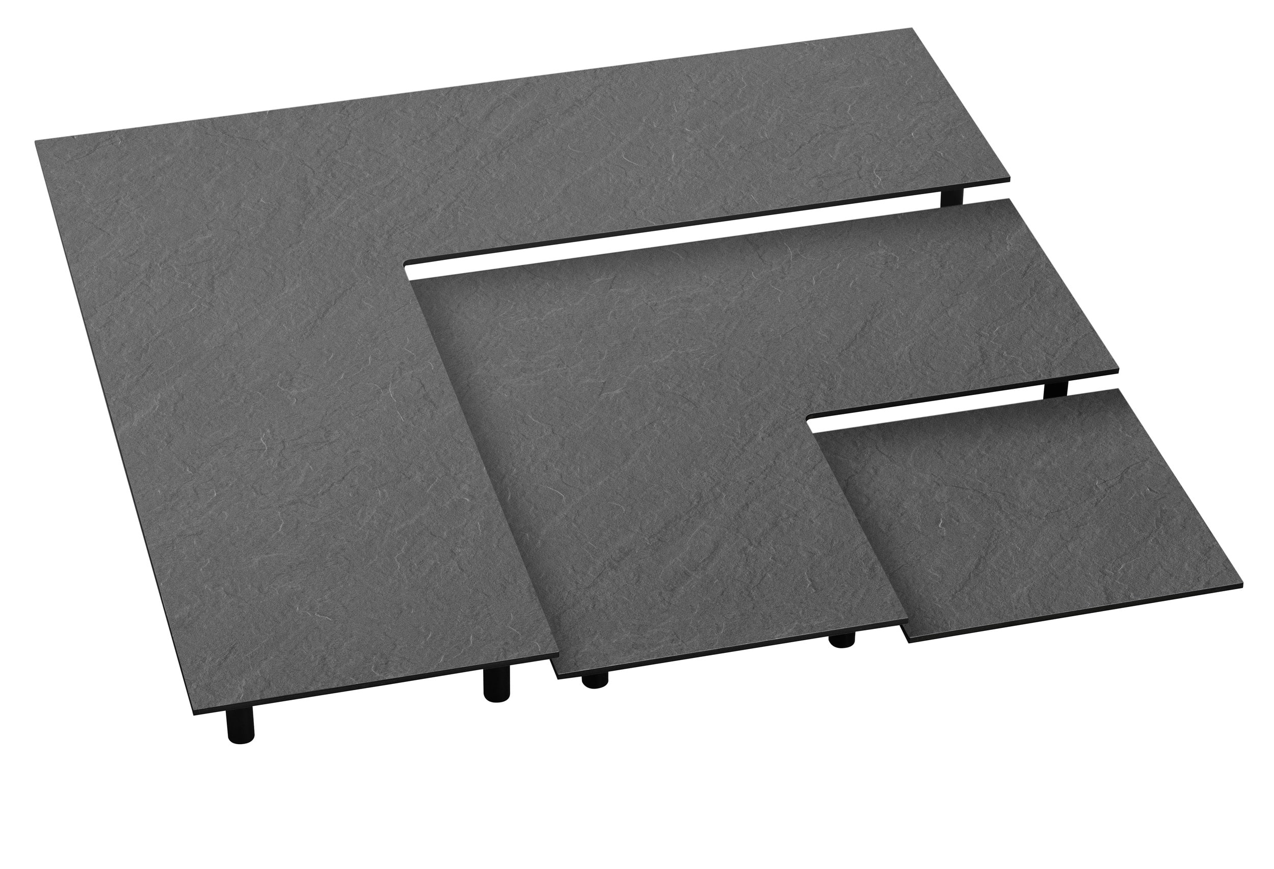 Stufen-Set "Eck", Abm.: 84x84 cm, 3-stufig, mit Schraubfüßchen S1, Höhe 15-40-60 mm