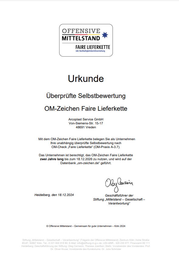 Offensive Mittelstand - faire Lieferkett Zertifikat