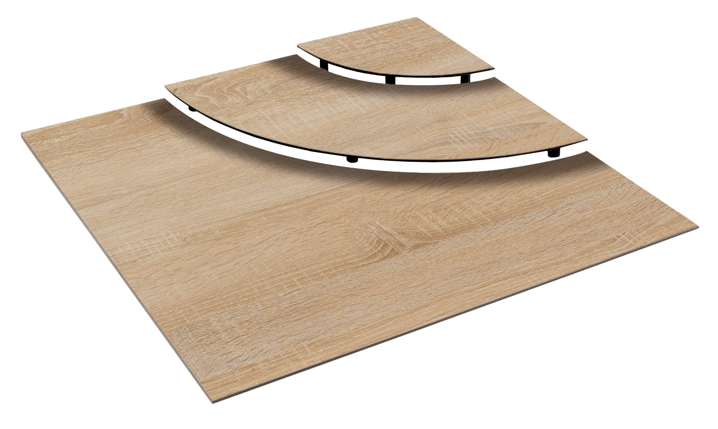 Bogen-Stufen-Set "1/4 Block", Abm.: 800x800 mm, 3-stufig, mit Schraubfüsschen in 15-40-60 mm Höhe