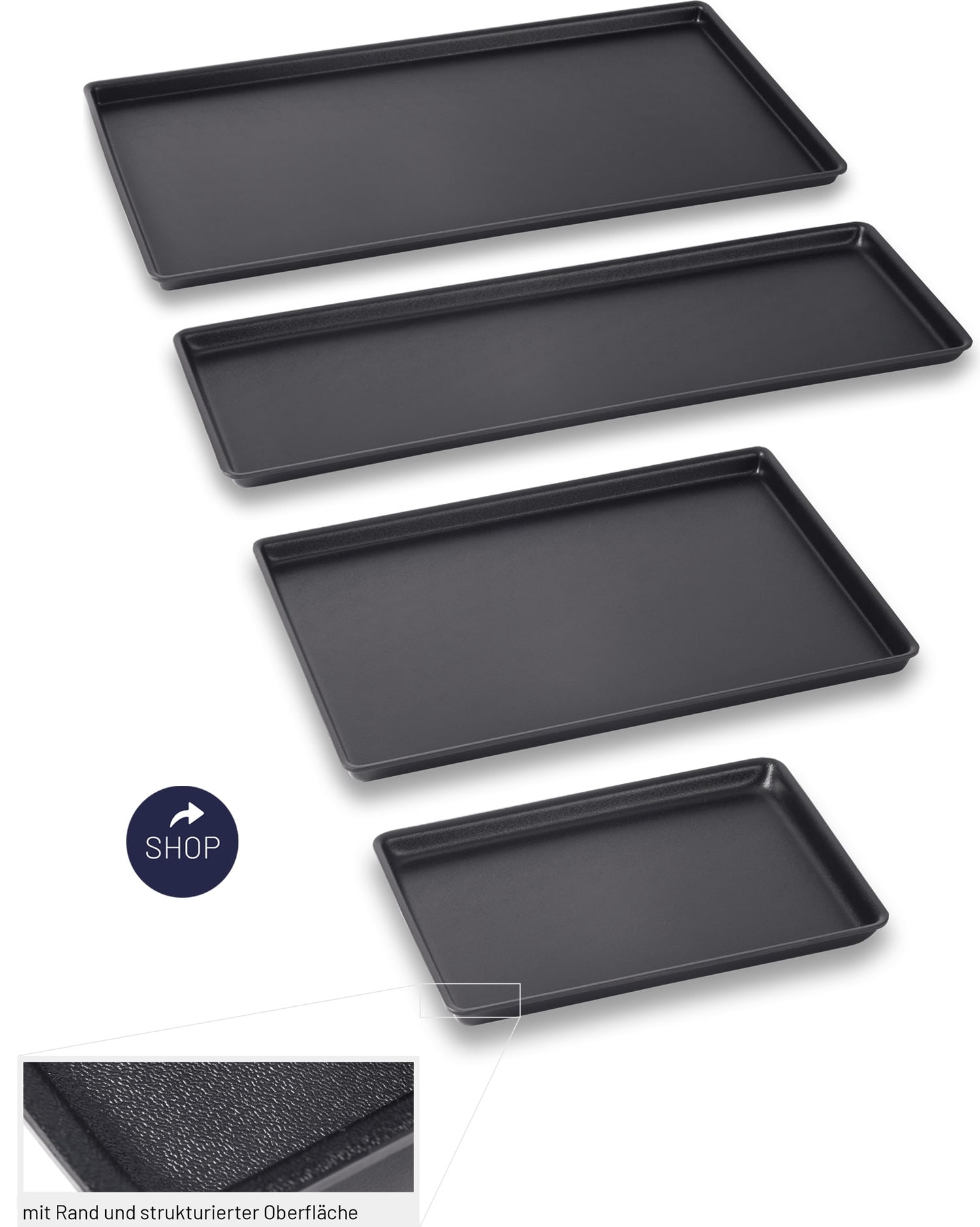 4 schwarze Schalen mit Detailansicht