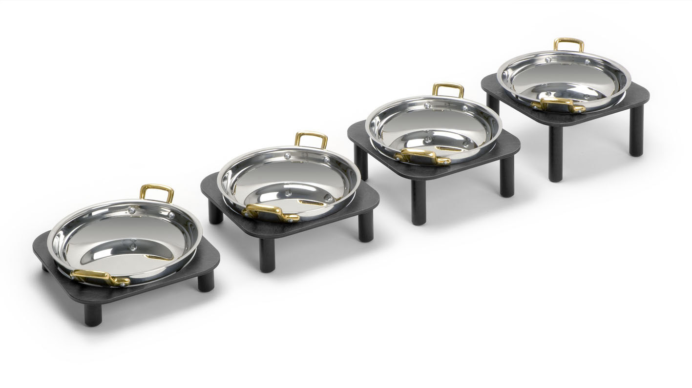 Stufen-Set mit Servierpfannen 8-teilig, 4 Stufen 200x200x6 mm, H: 45+65+85+105 mm, R10