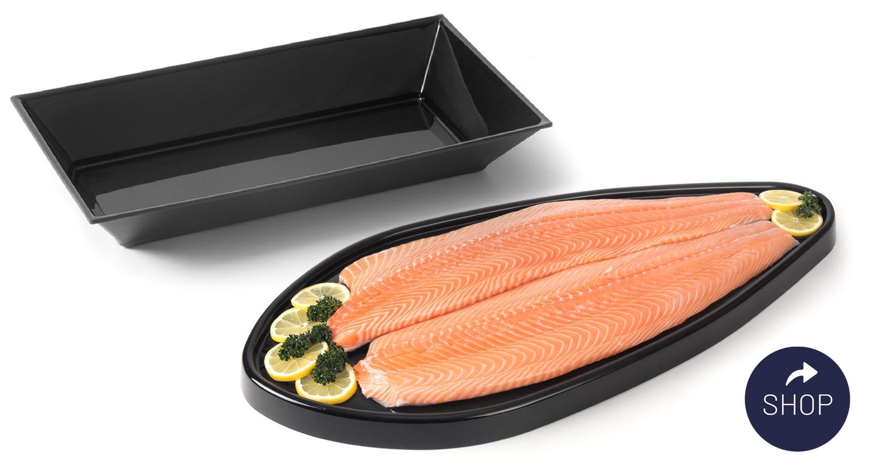 Lachspräsenter und Schrägrandschale Lachspräsenter und Schrägrandschale