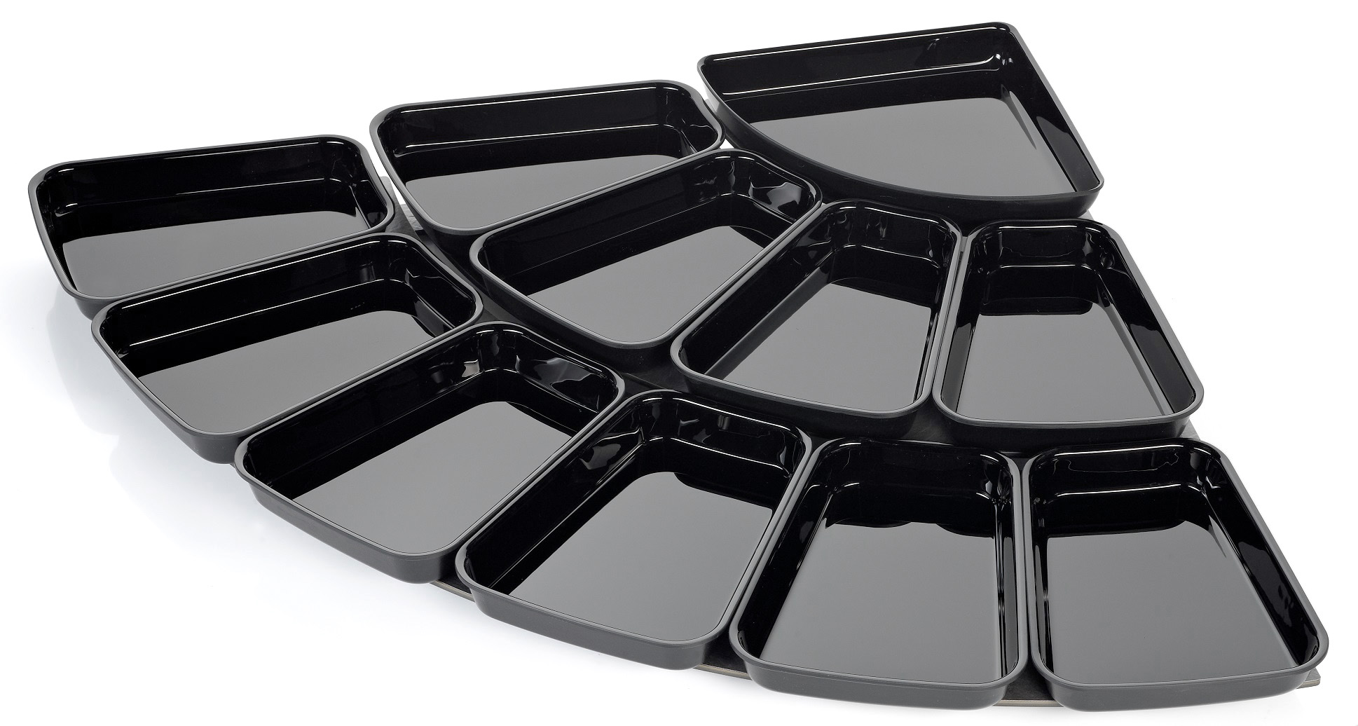 Bogen-Schalenset 1/4 Kreis T90, 11-teilig, ABS-Kunststoff schwarz, ca. 87x87x4 cm