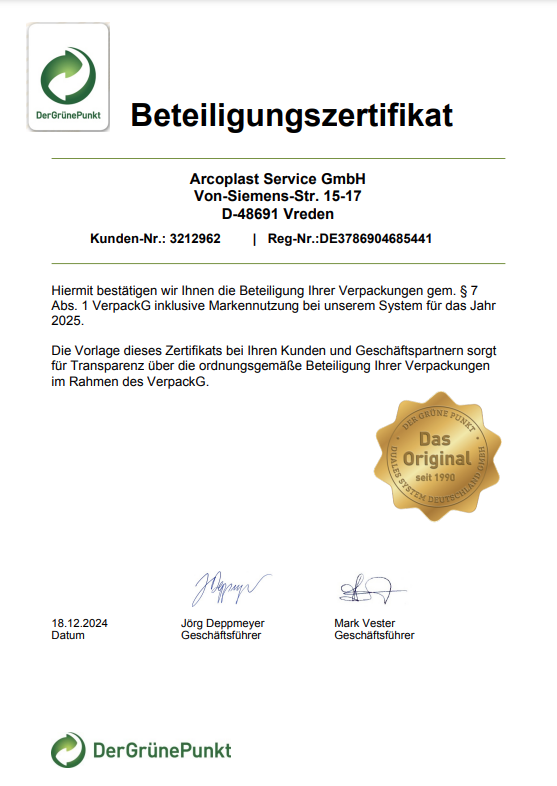 Der grüne Punkt Beteiligungszertifikat