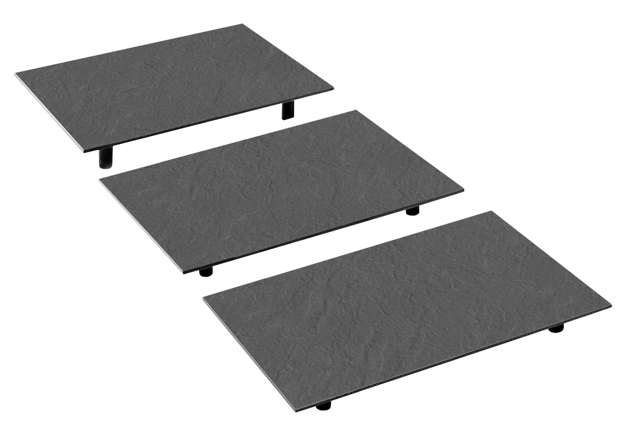 Thekenstufen-Set Kunstschiefer grau 802, 3-stufig, bestehend aus 3 Thekenplatten 42 x 28 cm, Höhen: 20+40+60 mm Thekenstufen-Set Kunstschiefer grau 802, 3-stufig, bestehend aus 3 Thekenplatten 42 x 28 cm, Höhen: 20+40+60 mm