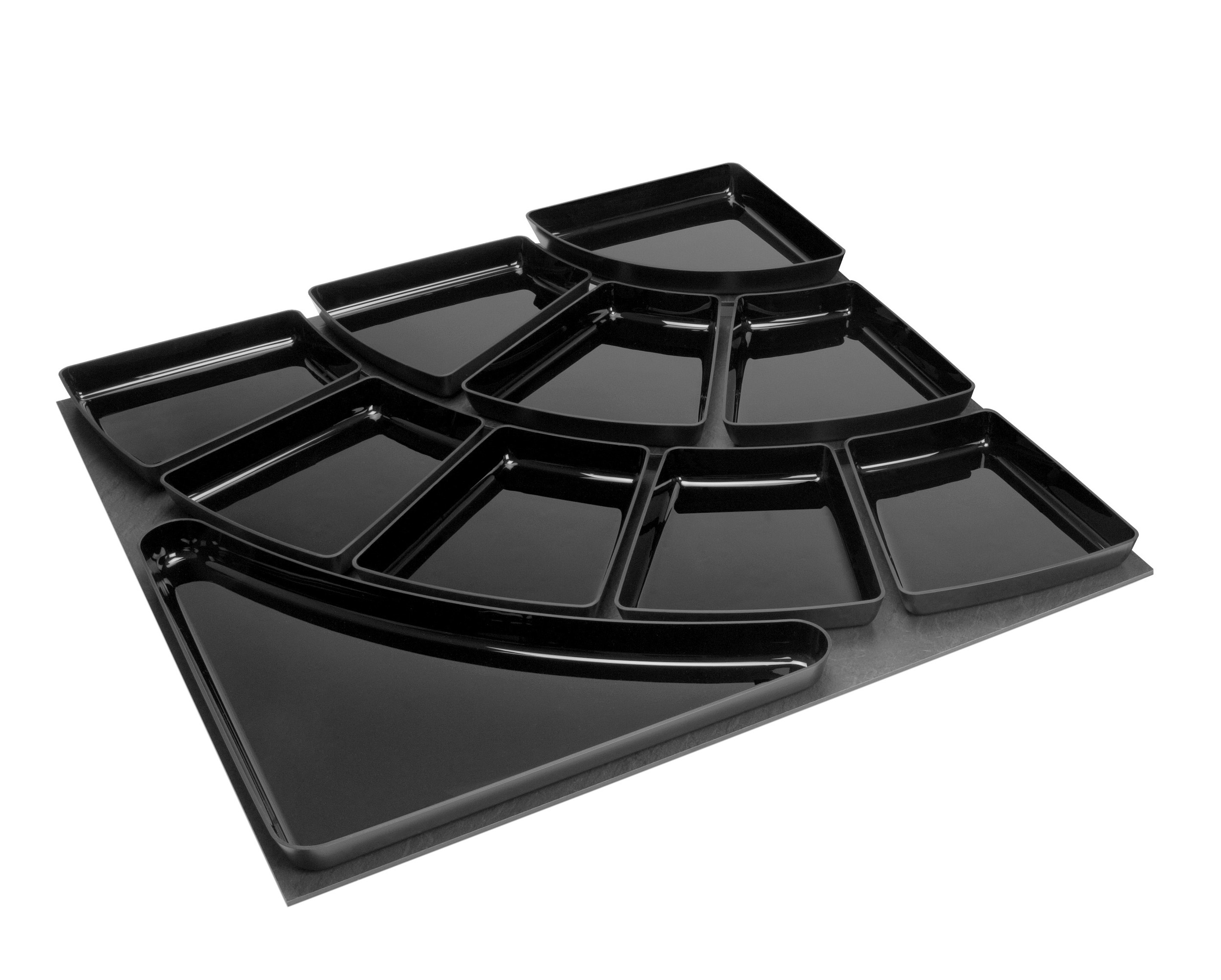 Bogen-Schalenset 1/4-Block T84, 10-teilig, ABS-Kunststoff schwarz, ca. 82x82x4 cm ohne Rand Bogen-Schalenset 1/4-Block T84, 10-teilig, ABS-Kunststoff schwarz, ca. 82x82x4 cm ohne Rand