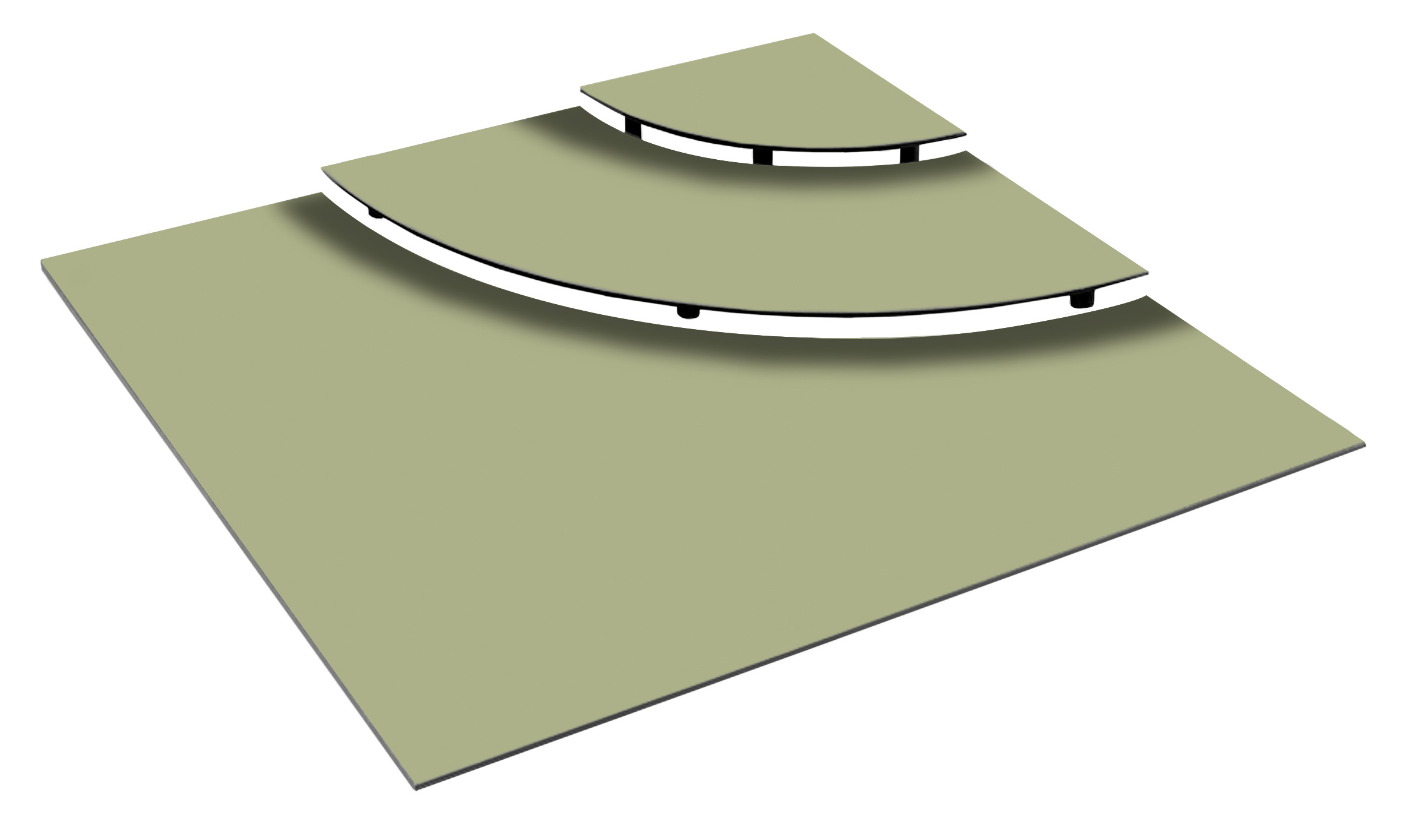 Bogen-Stufen-Set "1/4 Block", Abm.: 800x800 mm, 3-stufig, mit Schraubfüsschen in 15-40-60 mm Höhe